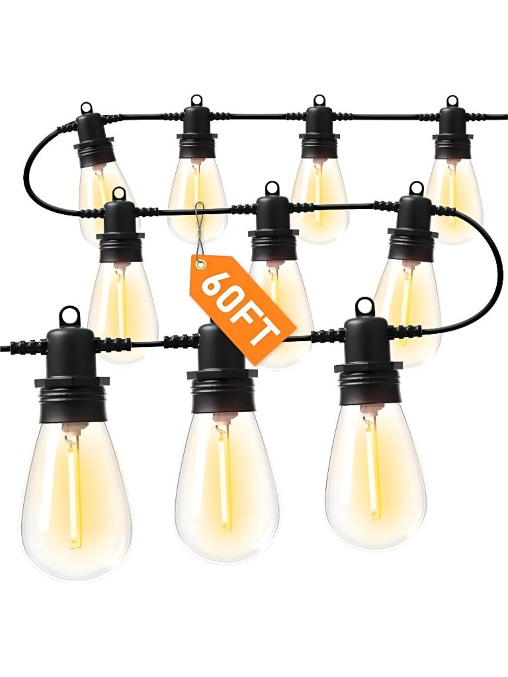 60FT LED Outdoor String Lights with 16+1 Edison Shatterproof IP65 Waterproof